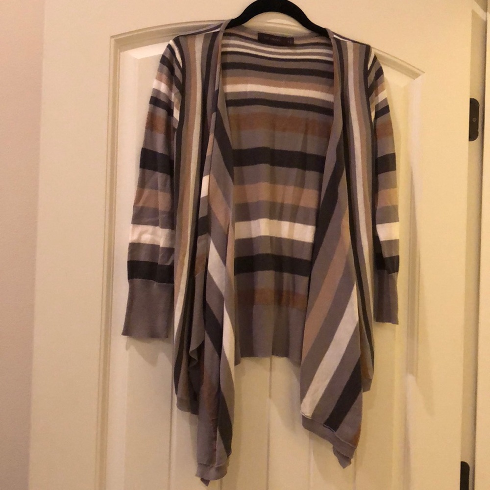 Neutral striped open front cardigan